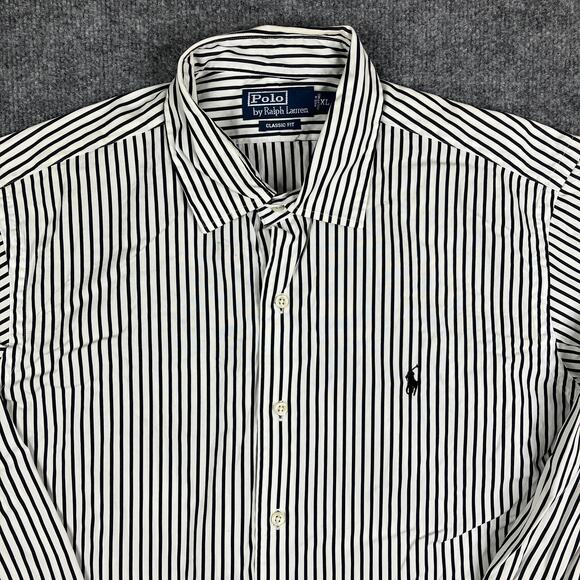 Polo Ralph Lauren Shirt Mens Size XL White Black Stripe Classic Fit Button-Up - Picture 1 of 9